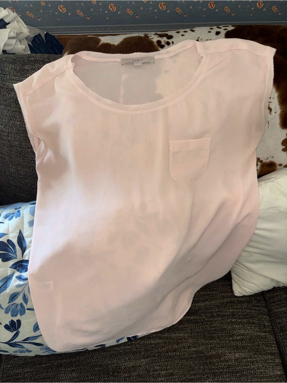 LOFT Pale Pink Cap Sleeve Blouse with Pocket